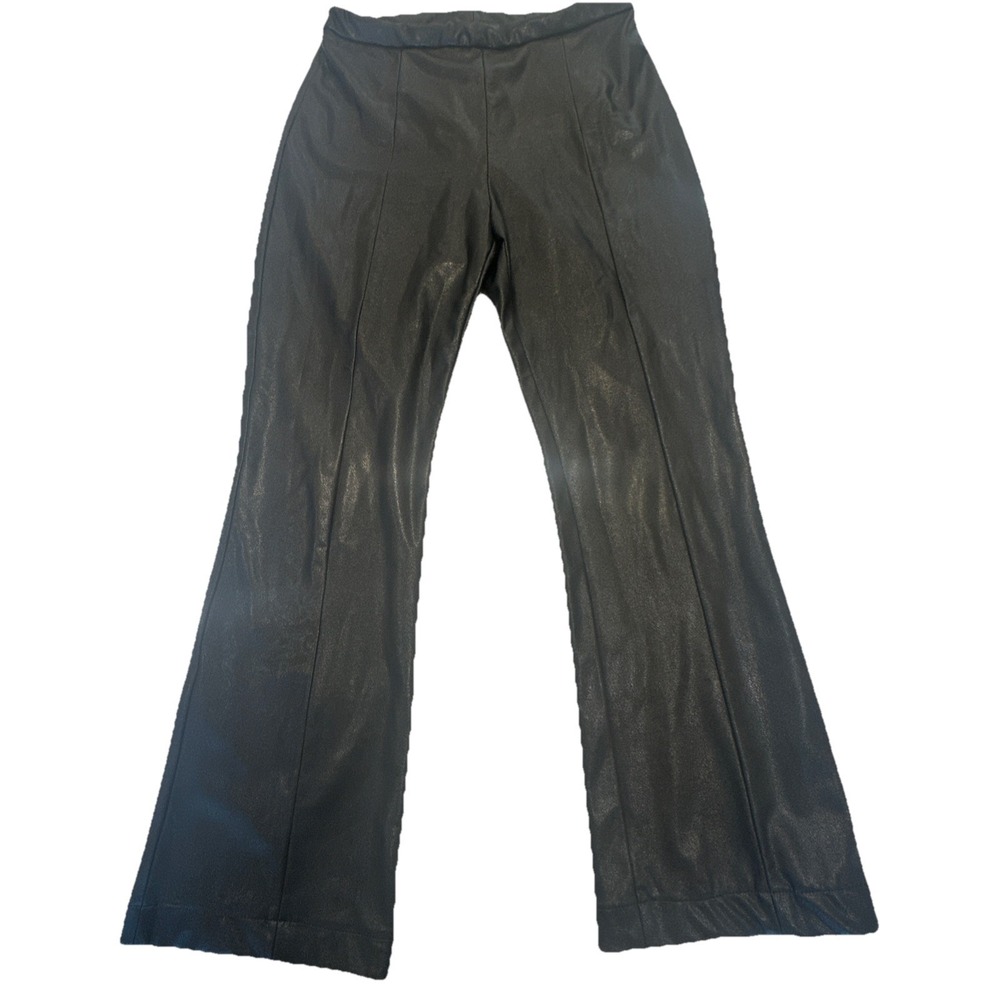 AMANDA UPRICHARD Black Elastic Waist High Rise Faux Leather Pants Women's Size M - Picture 1 of 12